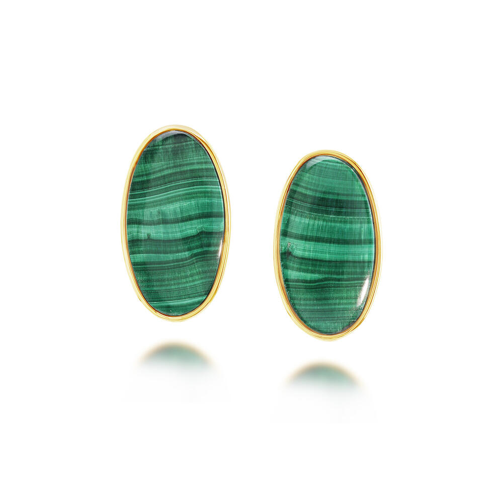 14K Yellow Gold Malachite Earrings
