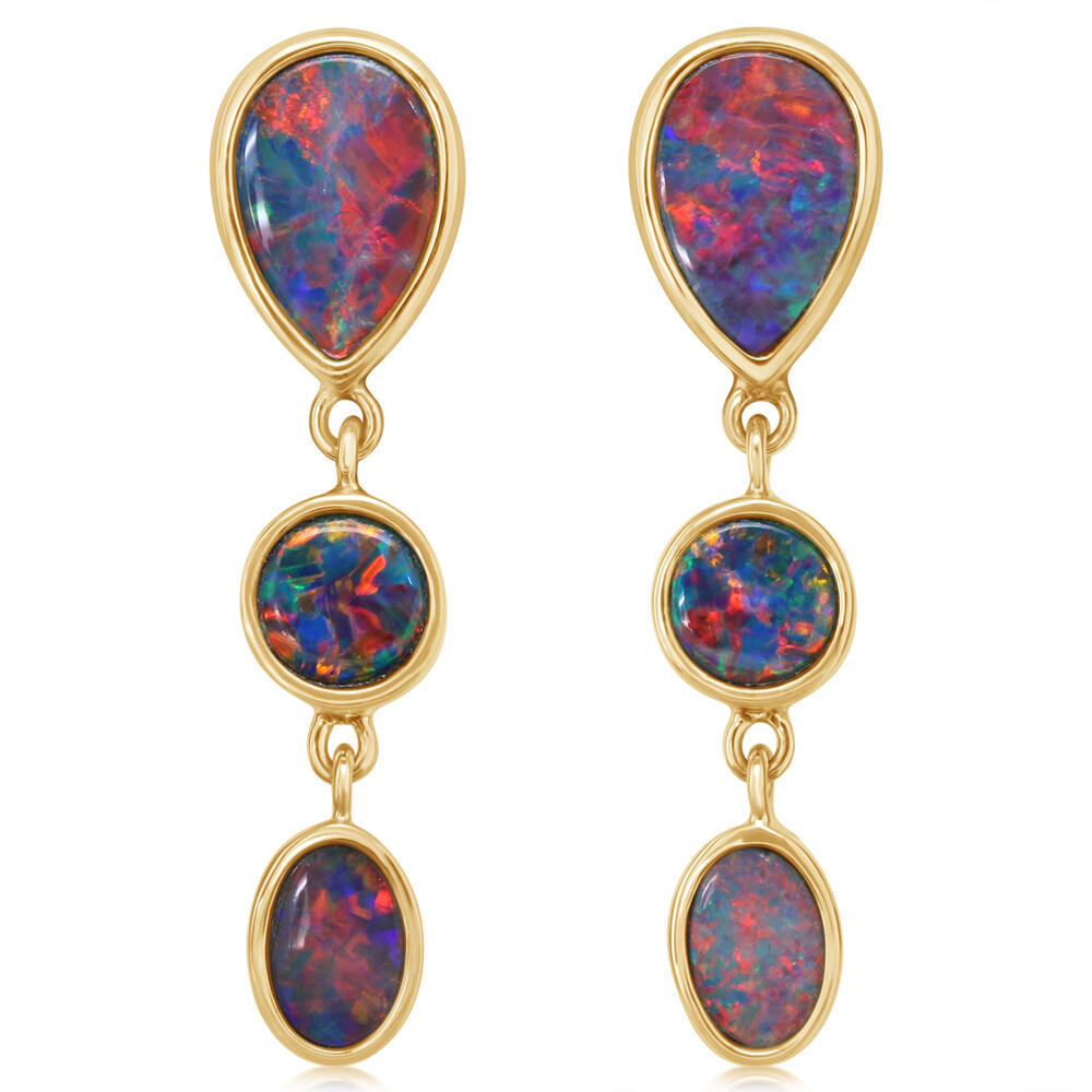 14K Yellow Gold Australian Opal Doublet Earrings