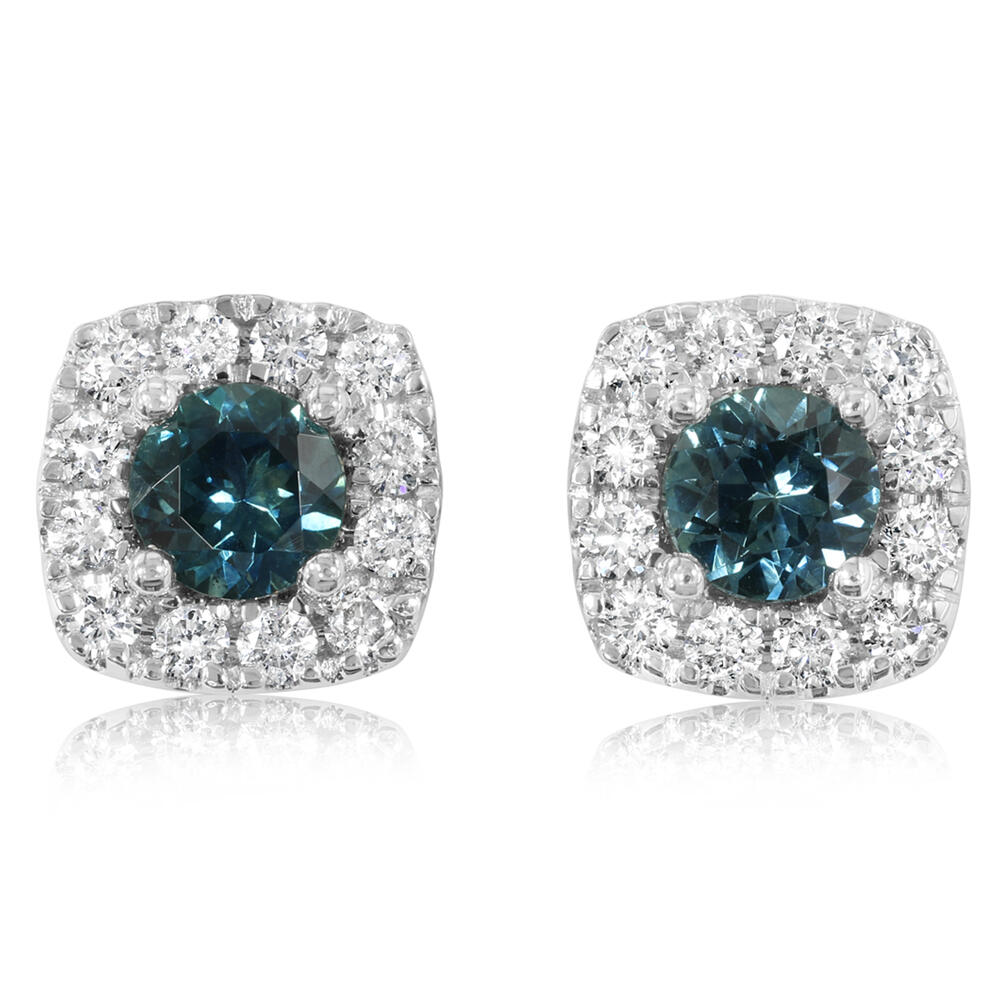 14K White Gold 5.50 X 3.50mm Round Montana Sapphire/Diamond Earrings