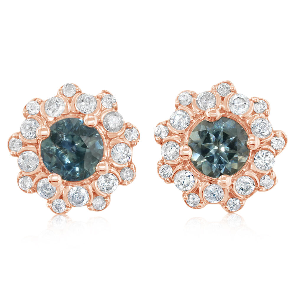 14K Rose Gold 4.00x2.50mm Round Montana Sapphire/Diamond Earrings