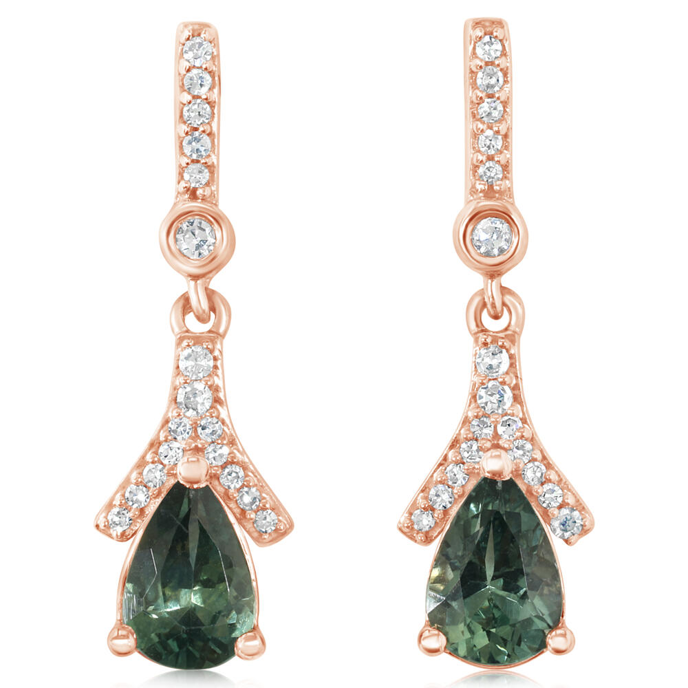 14K Rose Gold 6.00x4.00x2.80mm Pear Montana Sapphire/Single Cut Diamond Earrings