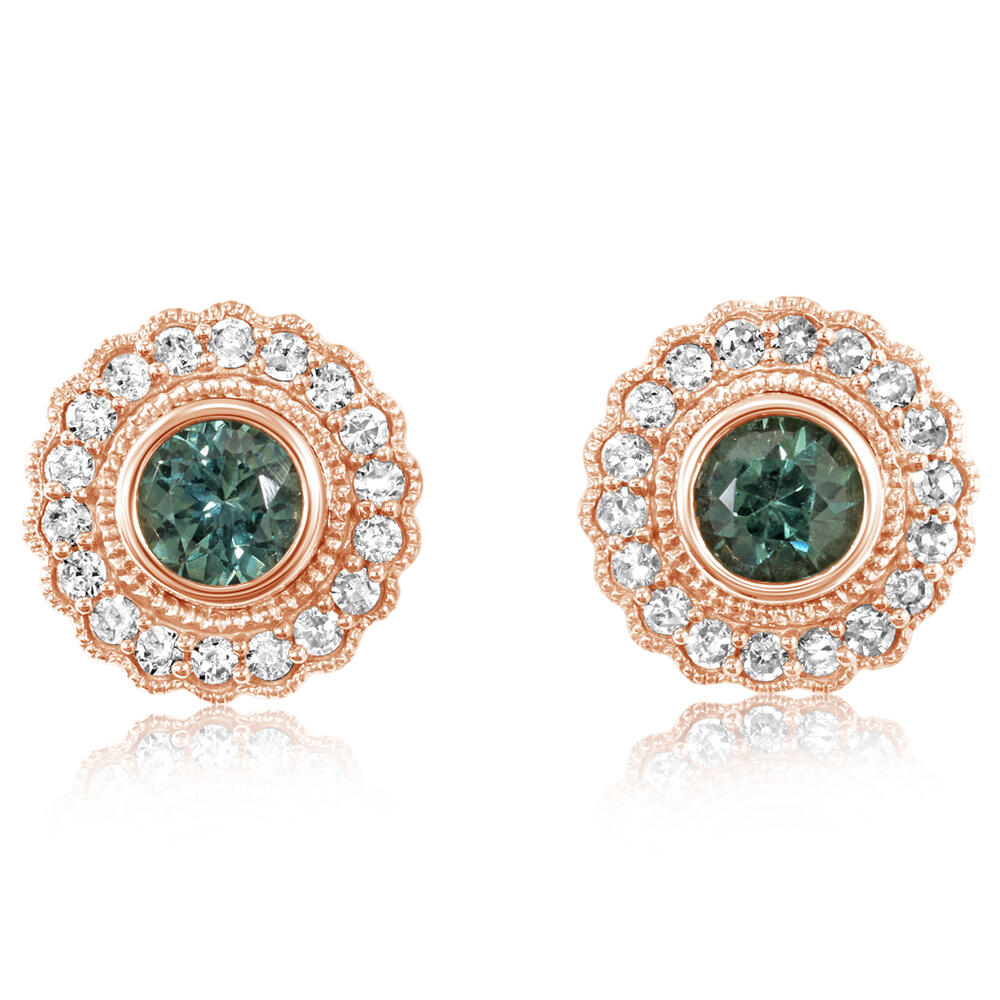 14K Rose Gold 1/4ct Montana Sapphire/Diamond Earrings