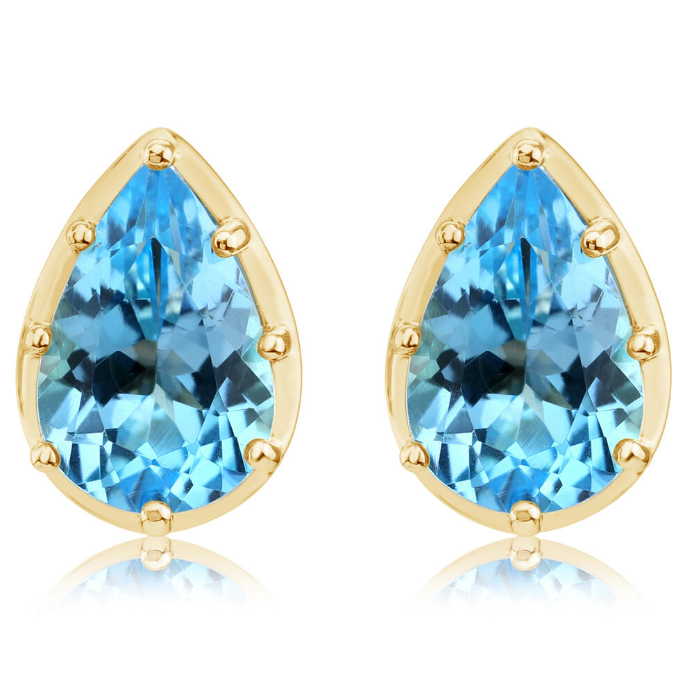 14K Yellow Gold 9x6 mm Blue Topaz Earrings