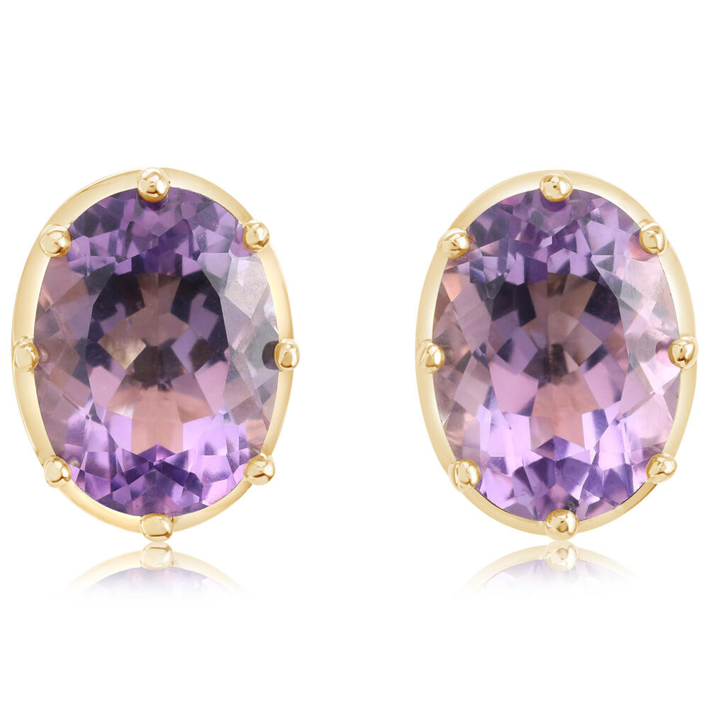 14K Yellow Gold 8x6 mm Oval Amethyst Earrings