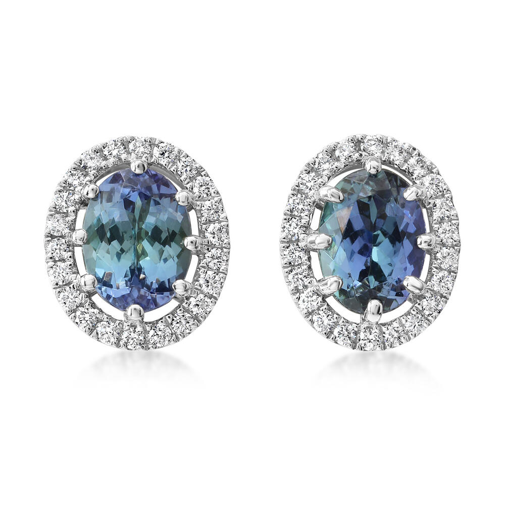 Platinum 7x5 Oval Peacock Tanzanite/Diamond Earrings