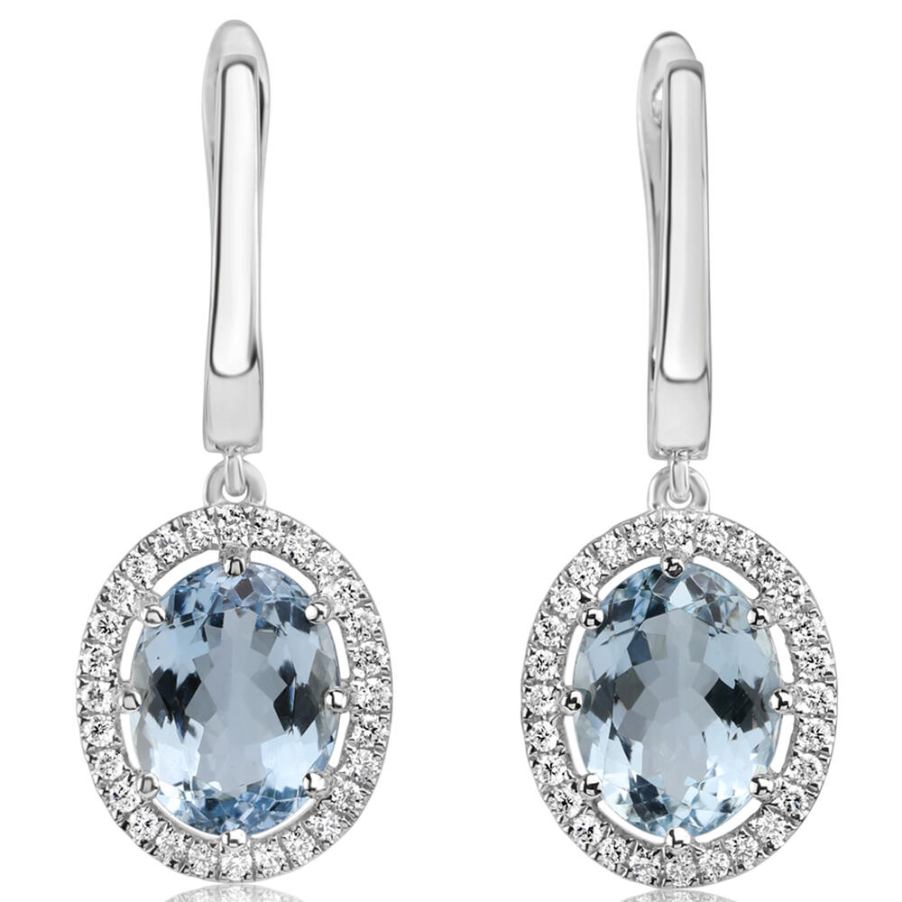 Platinum 9x7mm Oval Aqua/Diamond Earrings