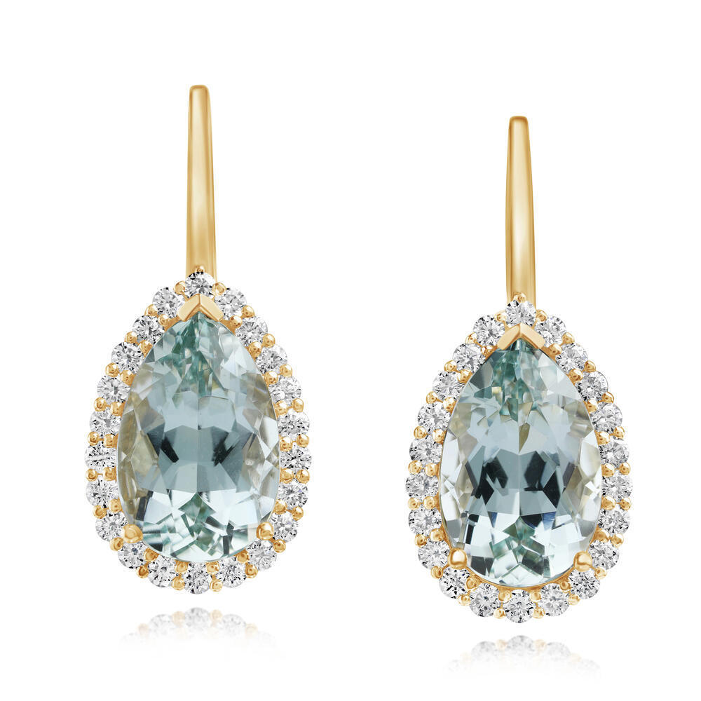 14K Yellow Gold Aquamarine/Diamond Earrings