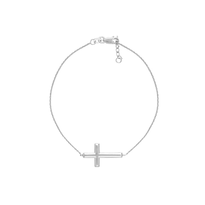 Sterling Silver Small Sideways Cross Bracelet