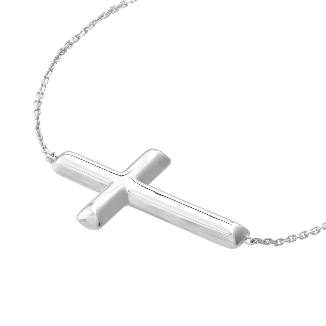 Sterling Silver Small Sideways Cross Bracelet
