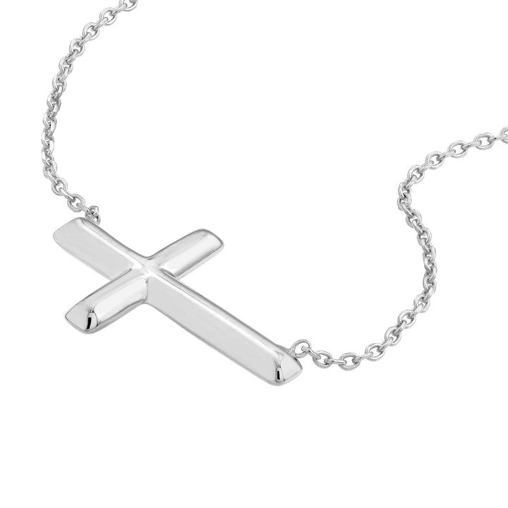 Sterling Silver E2W Small Sideways Cross Necklace