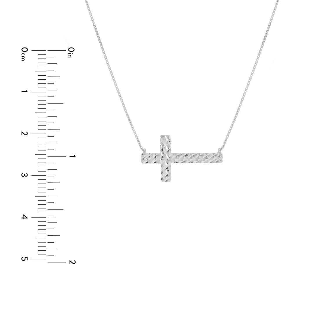 Diamond-Cut Sideways Cross Adj. Necklace