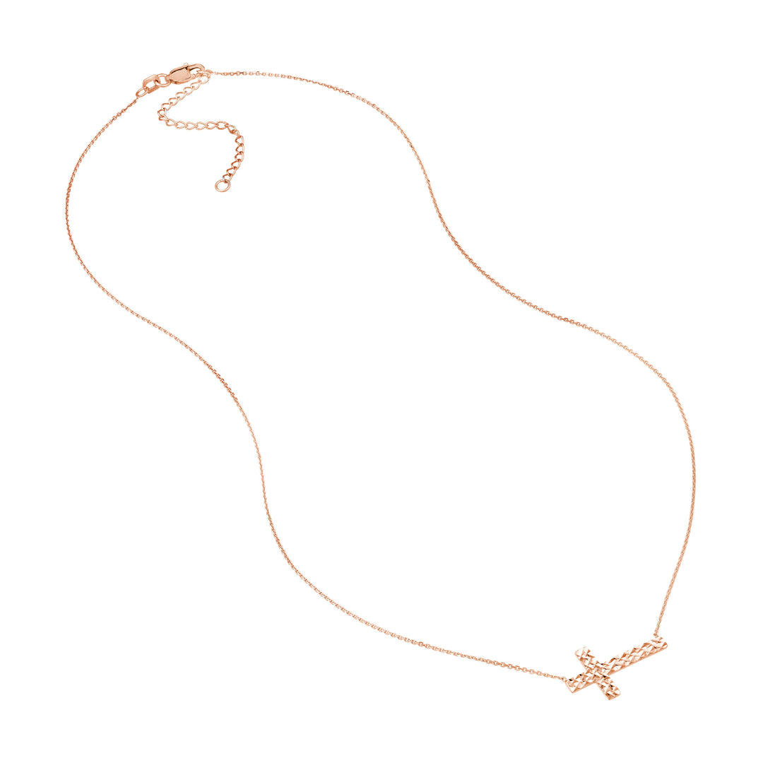 Diamond-Cut Sideways Cross Adj. Necklace