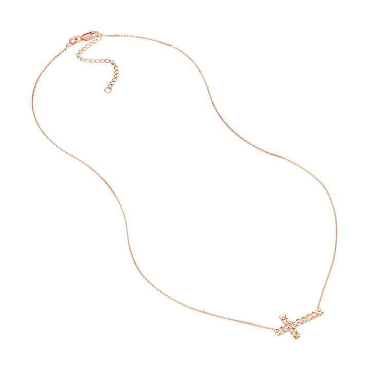 Diamond-Cut Sideways Cross Adj. Necklace