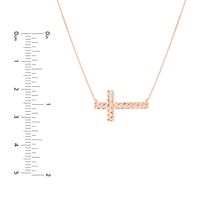 Diamond-Cut Sideways Cross Adj. Necklace