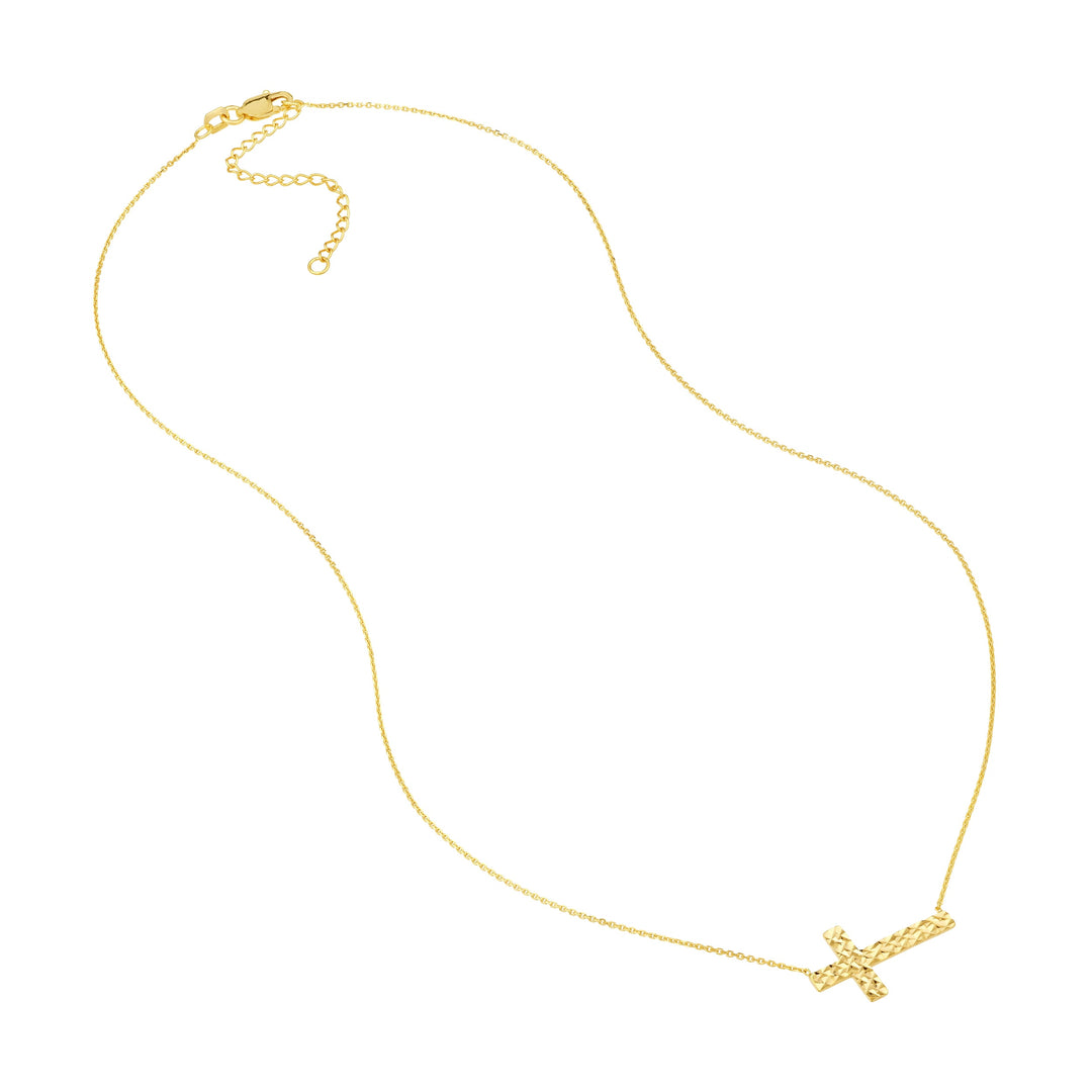 Diamond-Cut Sideways Cross Adj. Necklace