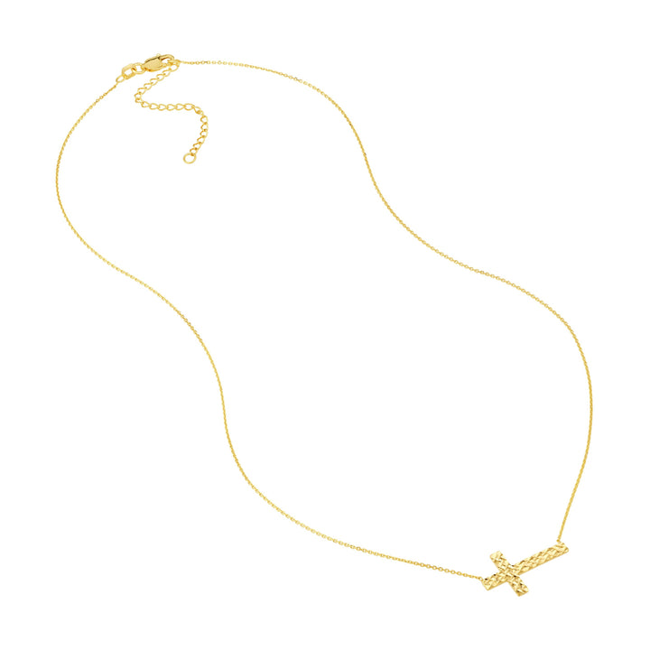 Diamond-Cut Sideways Cross Adj. Necklace