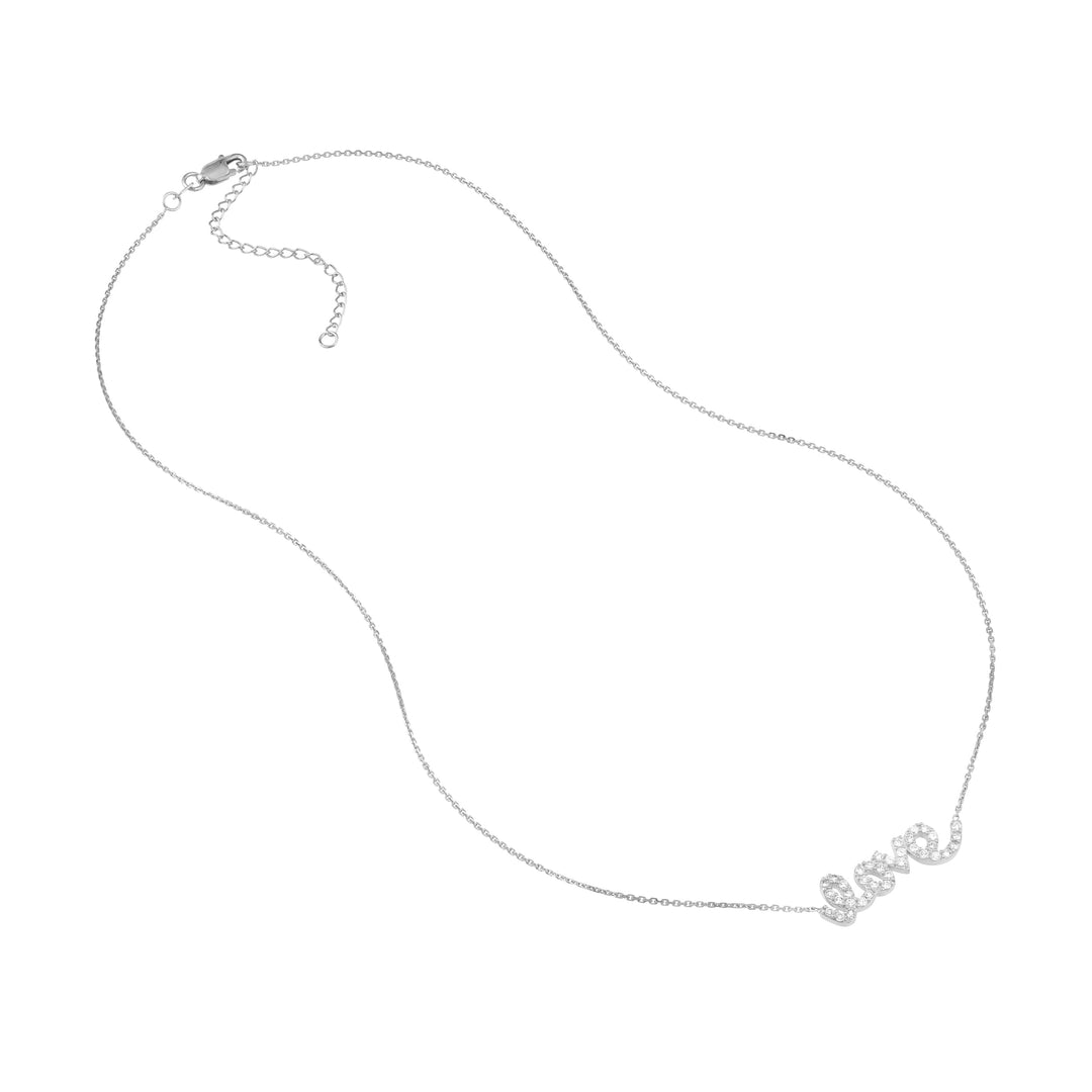Plated Sterling Silver CZ Script Love Necklace