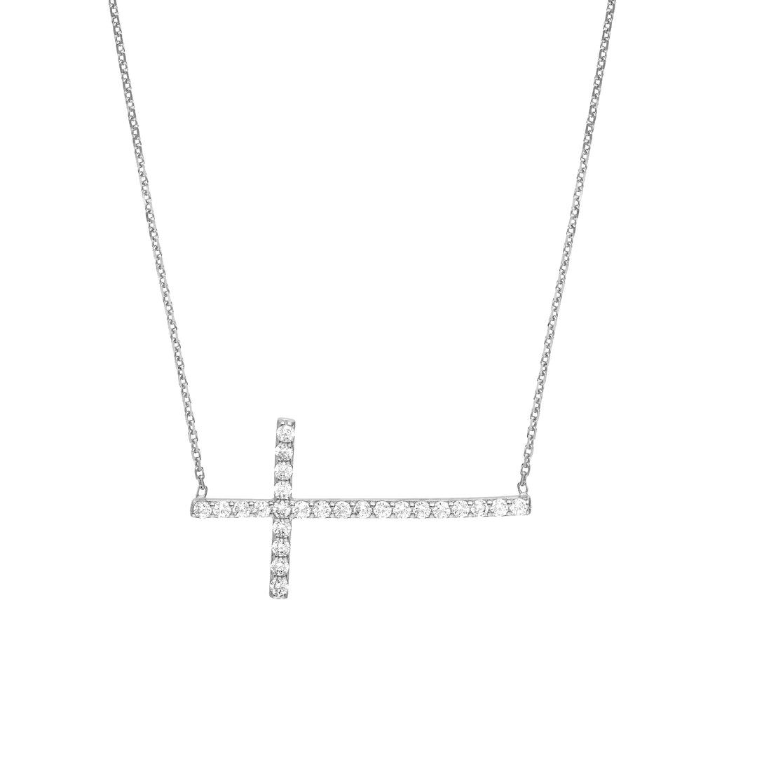 Plated Sterling Silver Long CZ Cross Necklace
