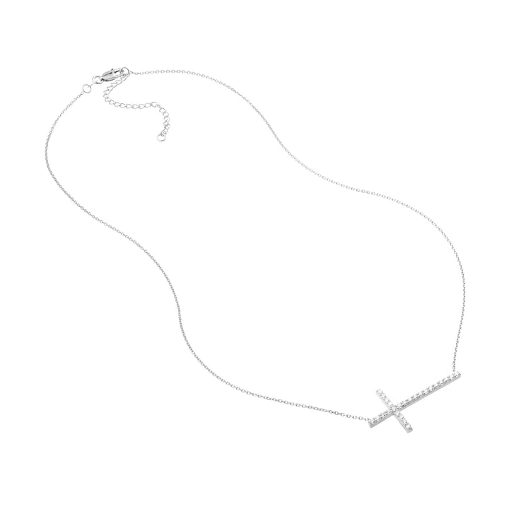 Plated Sterling Silver Long CZ Cross Necklace