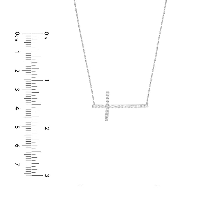 Plated Sterling Silver Long CZ Cross Necklace