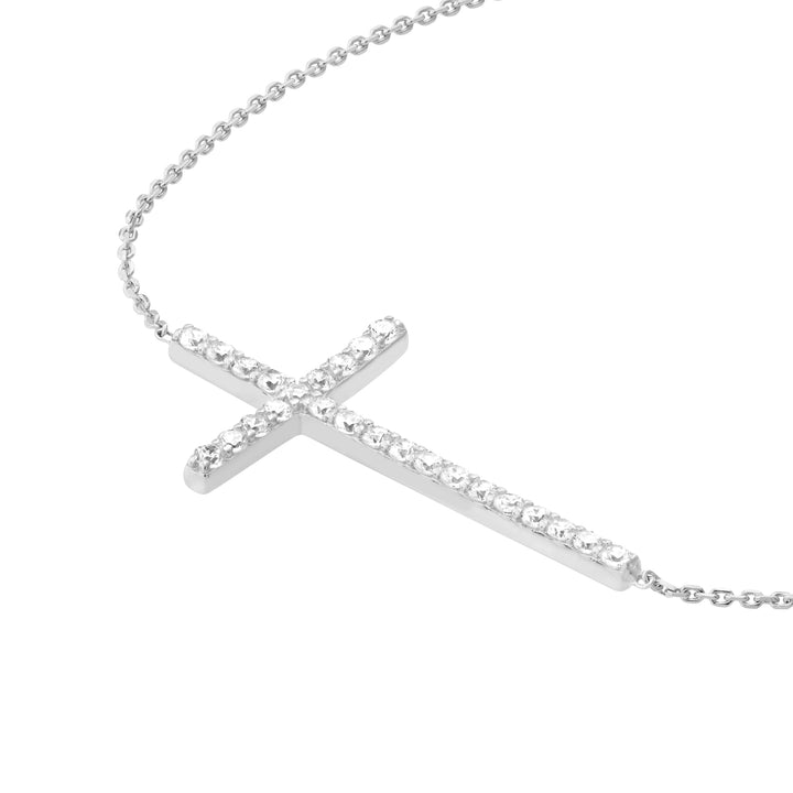 Plated Sterling Silver Long CZ Cross Bracelet
