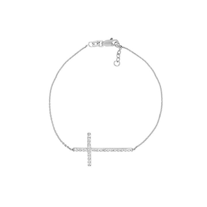 Plated Sterling Silver Long CZ Cross Bracelet