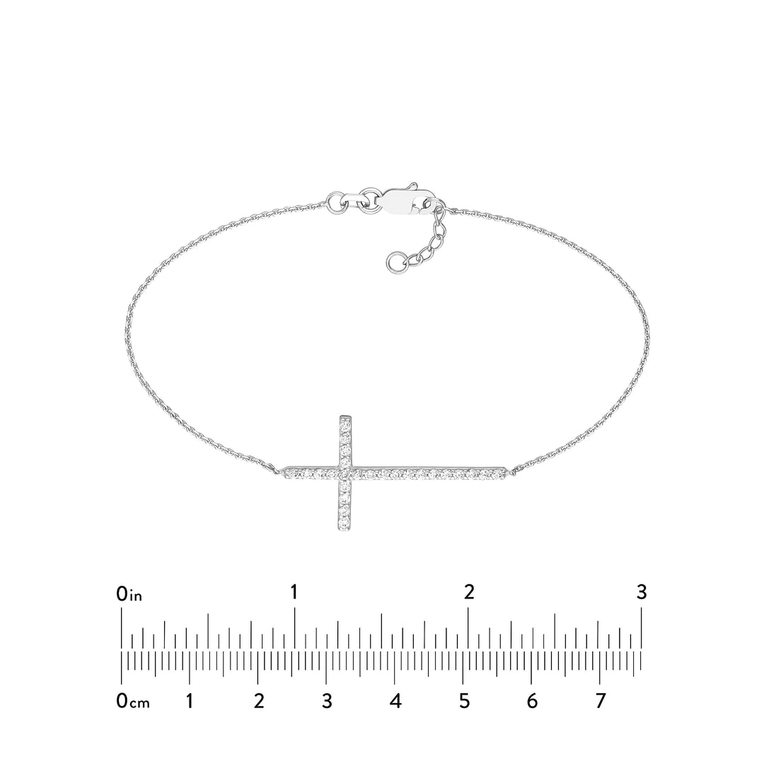 Plated Sterling Silver Long CZ Cross Bracelet