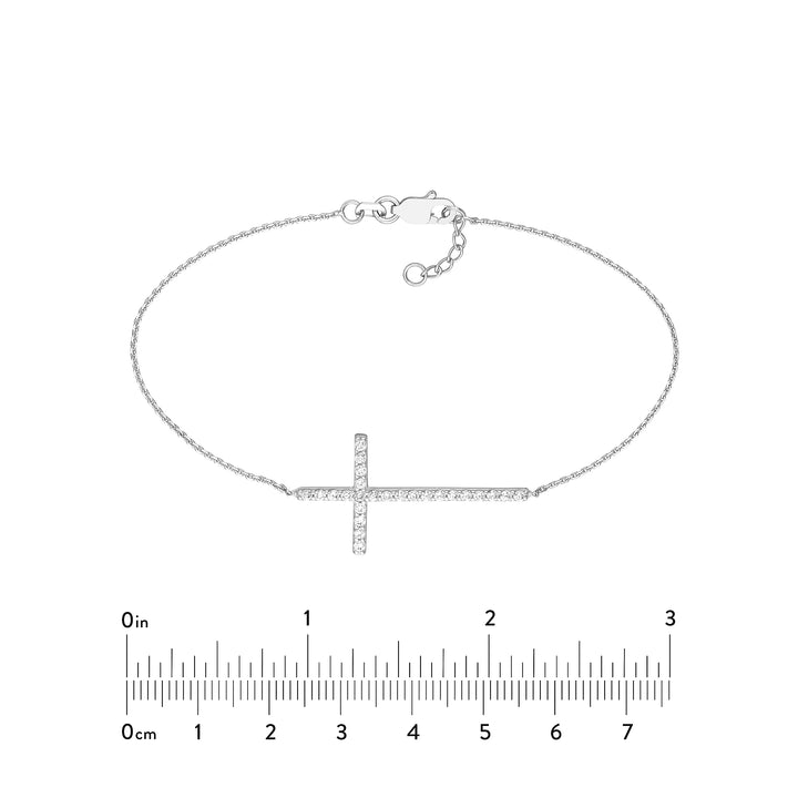 Plated Sterling Silver Long CZ Cross Bracelet