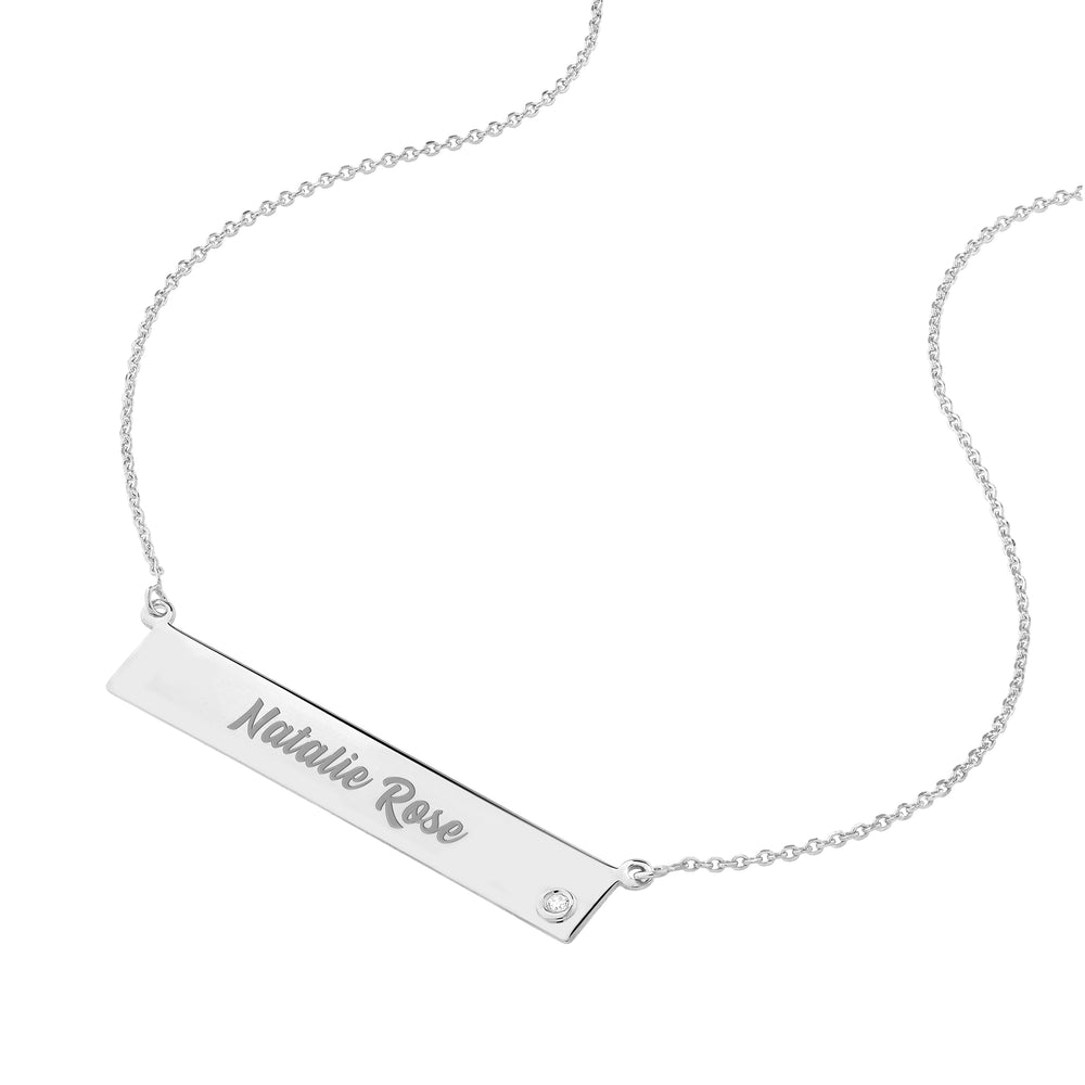 Bar Necklace in Plated Sterling Silver with CZ