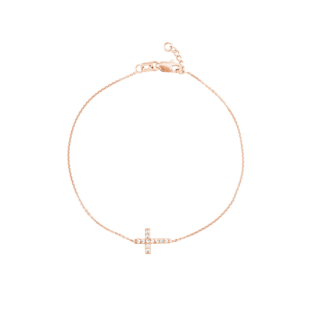 Sideways Mini CZ Cross Adjustable Bracelet