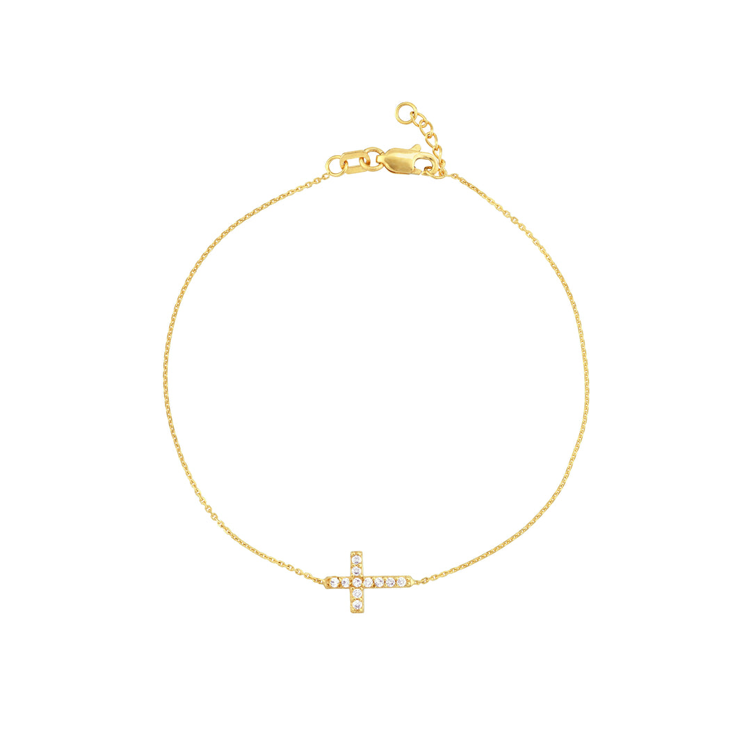 Sideways Mini CZ Cross Adjustable Bracelet