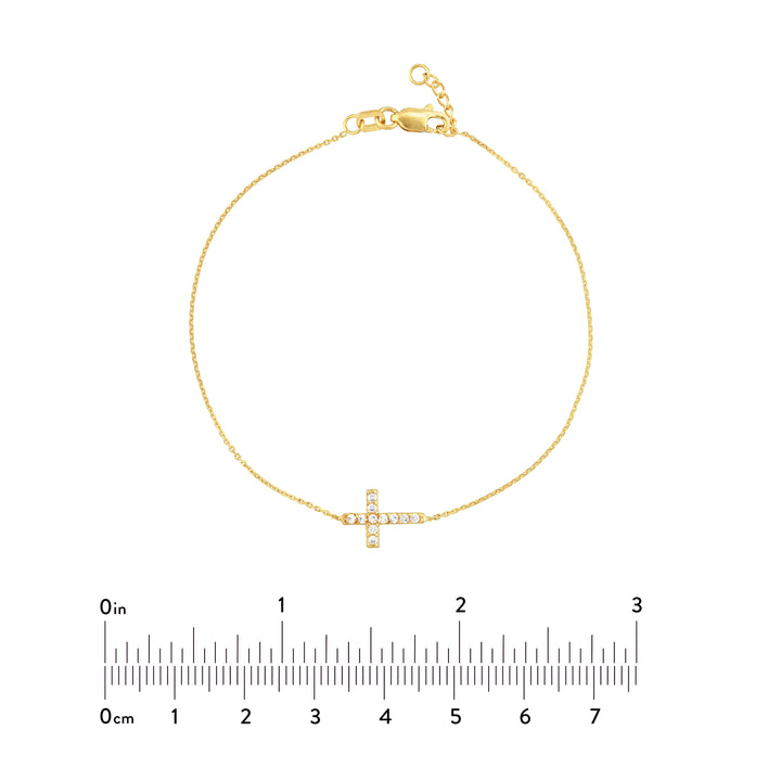 Sideways Mini CZ Cross Adjustable Bracelet