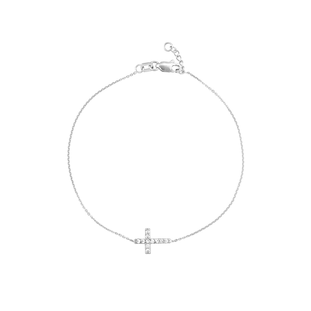 Sideways Mini CZ Cross Adjustable Bracelet