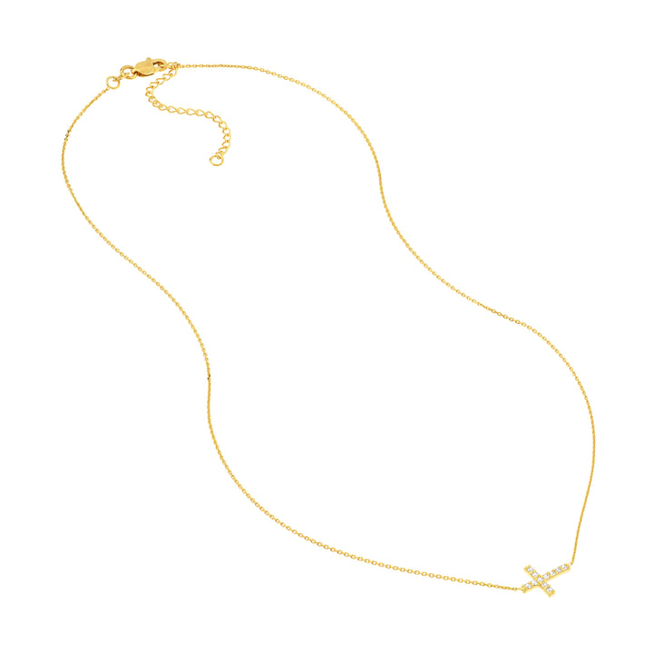 Sideways Mini CZ Cross Adjustable Necklace
