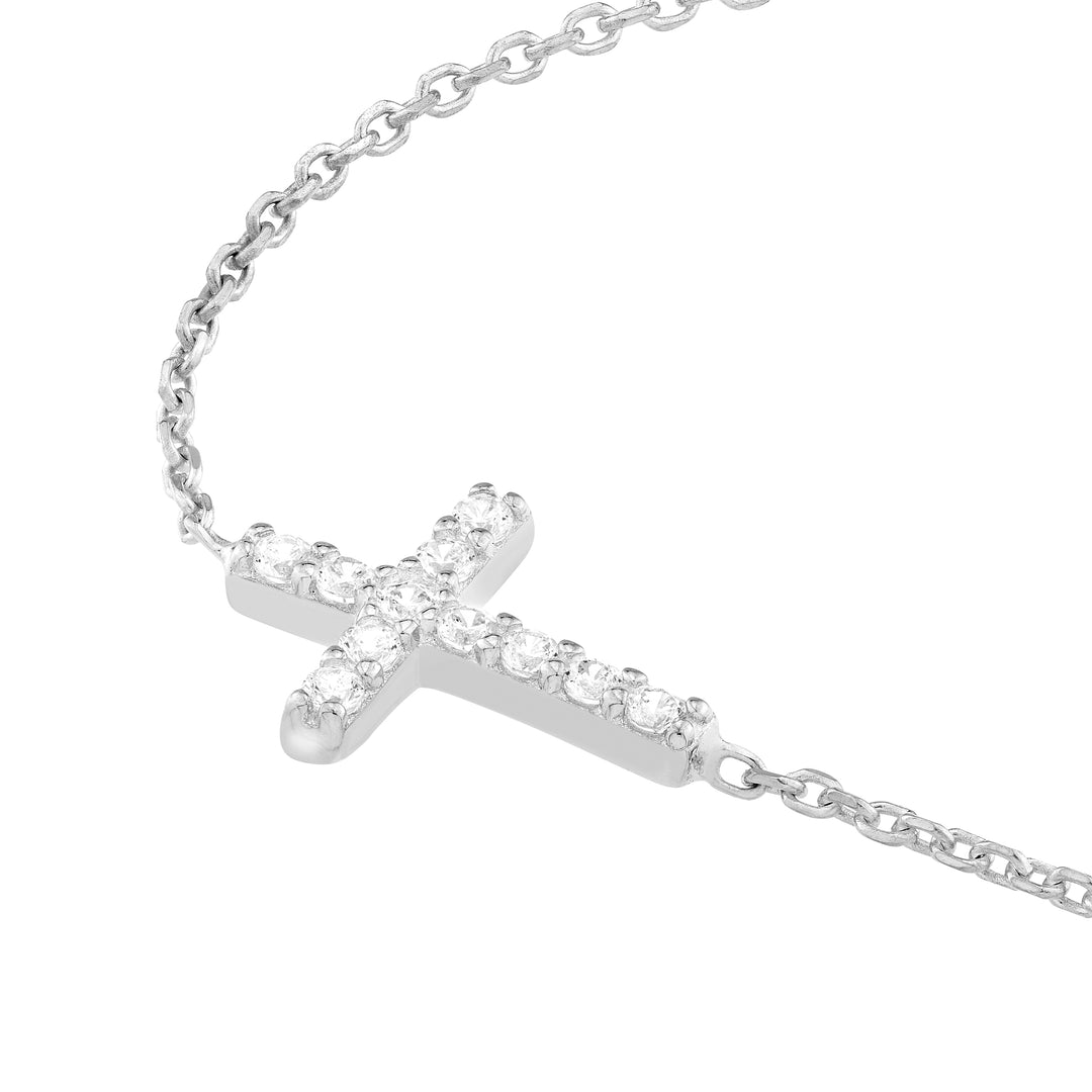 Sideways Mini CZ Cross Adjustable Necklace