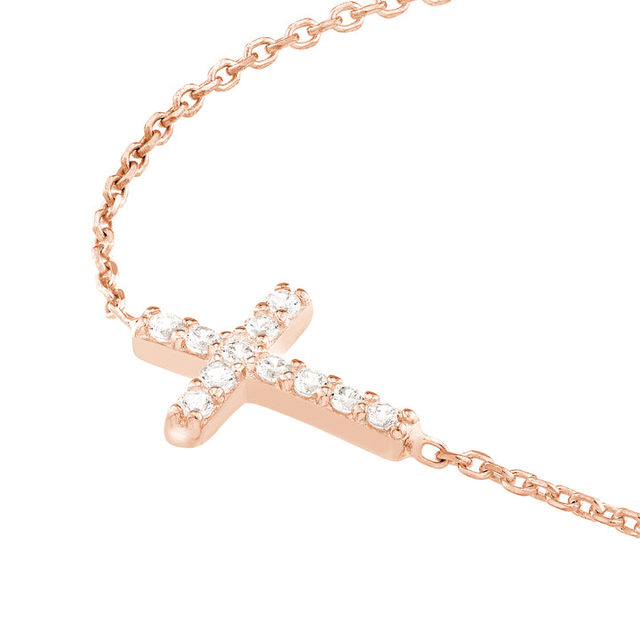Sideways Mini CZ Cross Adjustable Necklace