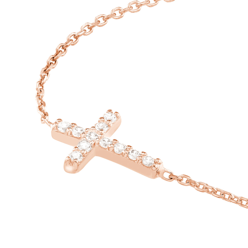 Sideways Mini CZ Cross Adjustable Necklace