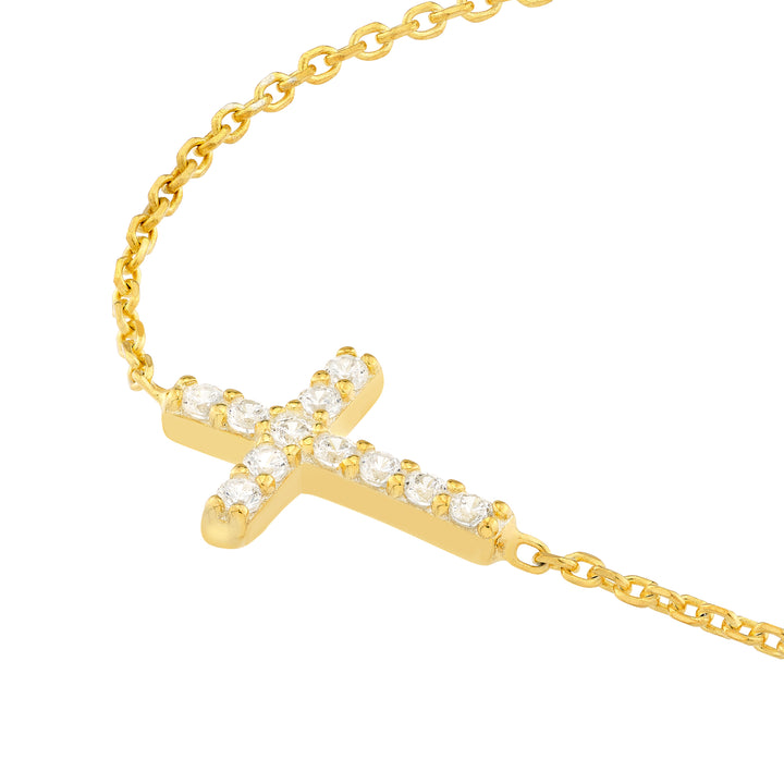 Sideways Mini CZ Cross Adjustable Necklace
