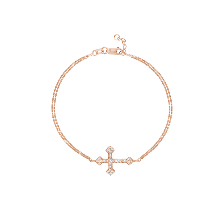 Plated Sterling Silver Sideways CZ Cross Bracelet