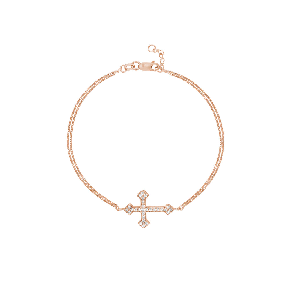 Plated Sterling Silver Sideways CZ Cross Bracelet