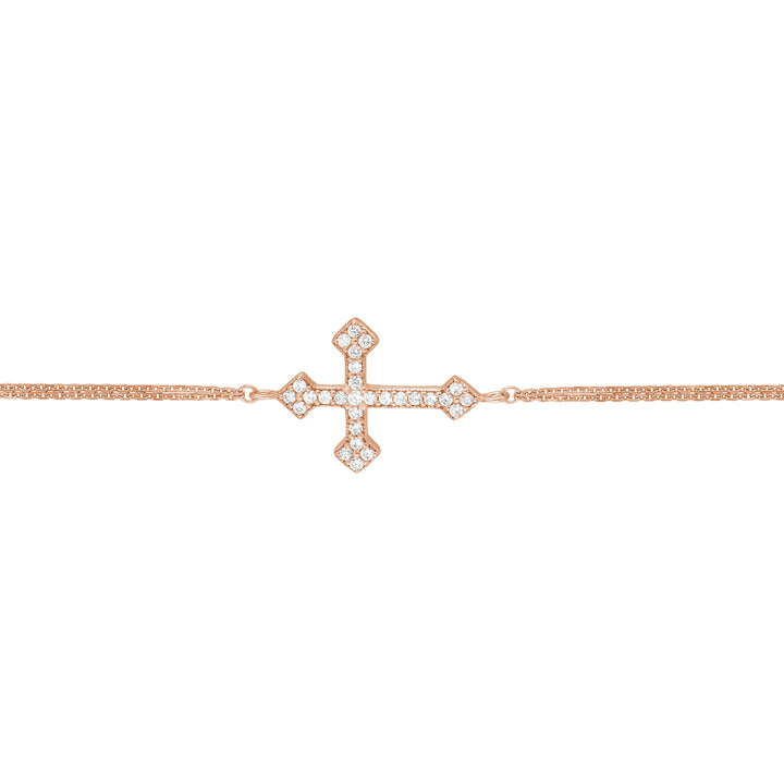 Plated Sterling Silver Sideways CZ Cross Bracelet