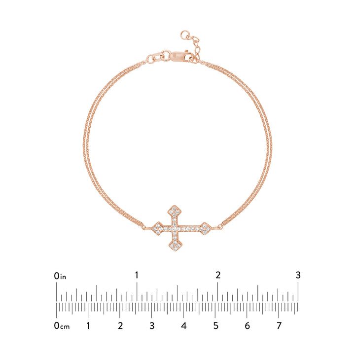 Plated Sterling Silver Sideways CZ Cross Bracelet