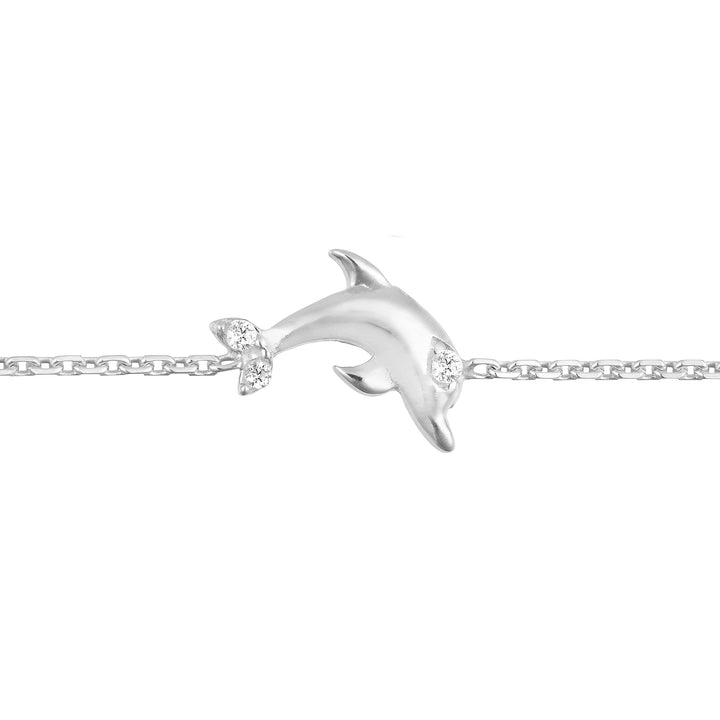 Plated Sterling Silver Mini CZ Dolphin Bracelet