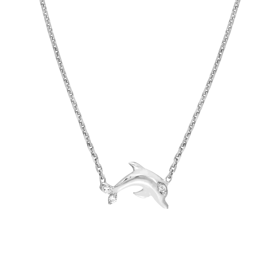 Plated Sterling Silver Mini CZ Dolphin Necklace