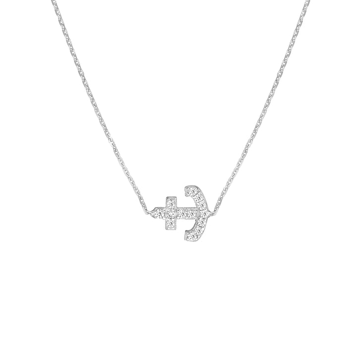Sideways Mini CZ Anchor Necklace