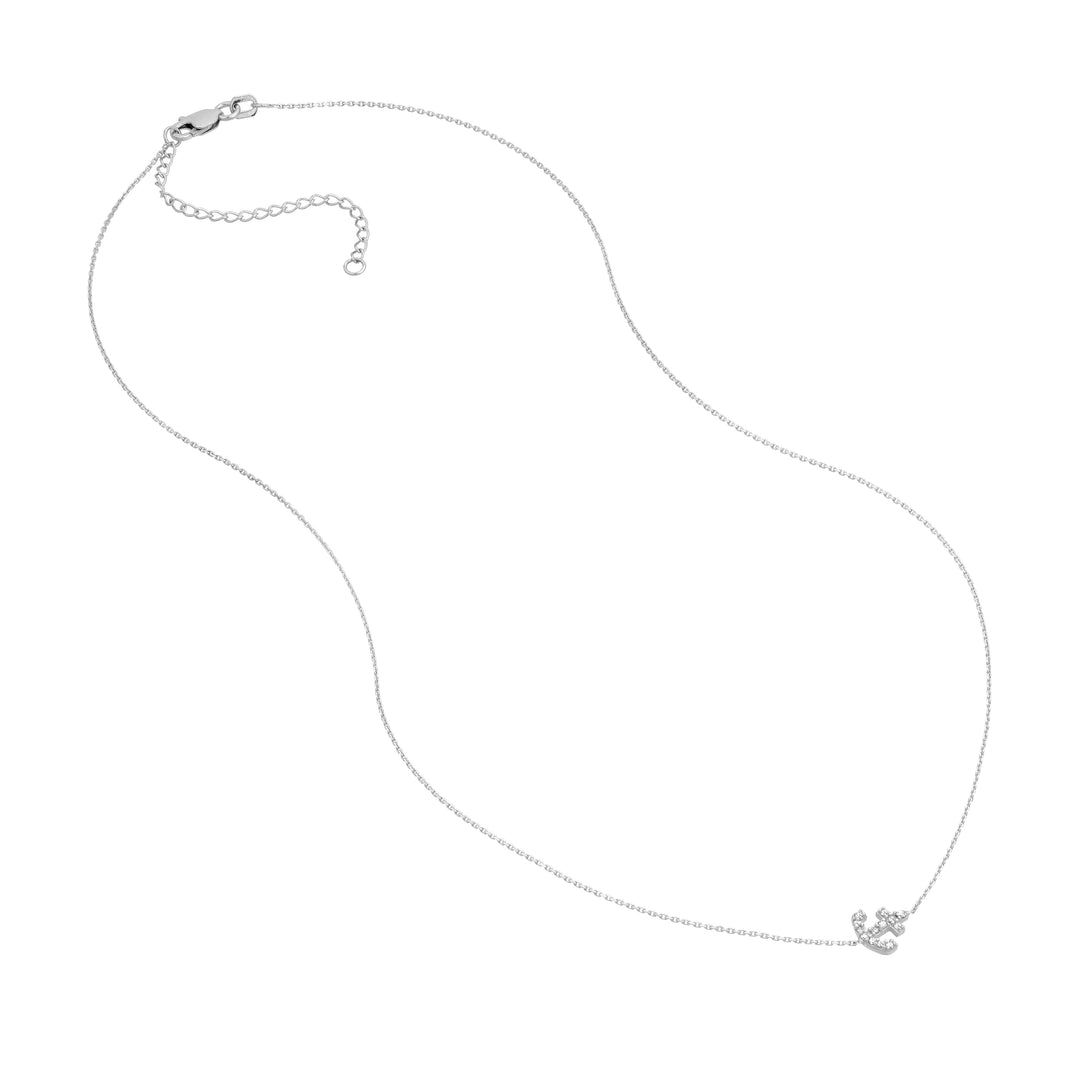 Sideways Mini CZ Anchor Necklace