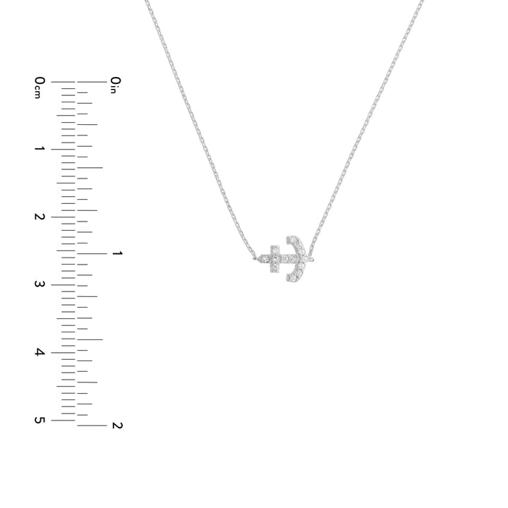 Sideways Mini CZ Anchor Necklace
