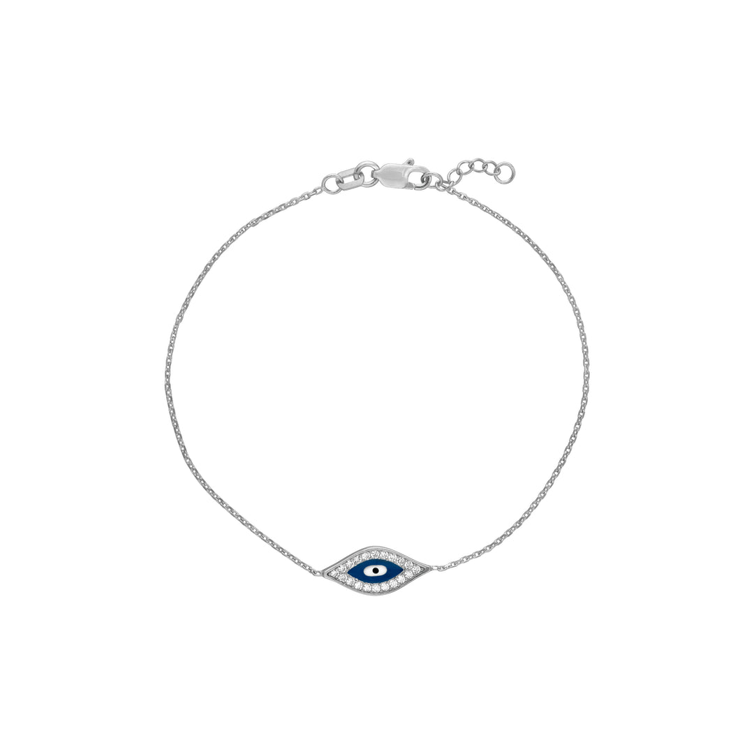 Sterling Silver CZ Evil Eye Adjustable Bracelet