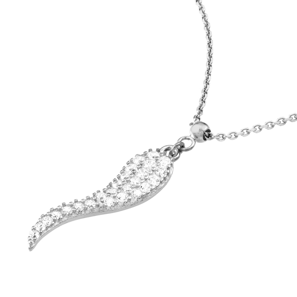 Sterling Silver CZ Italian Horn Adjustable Necklace