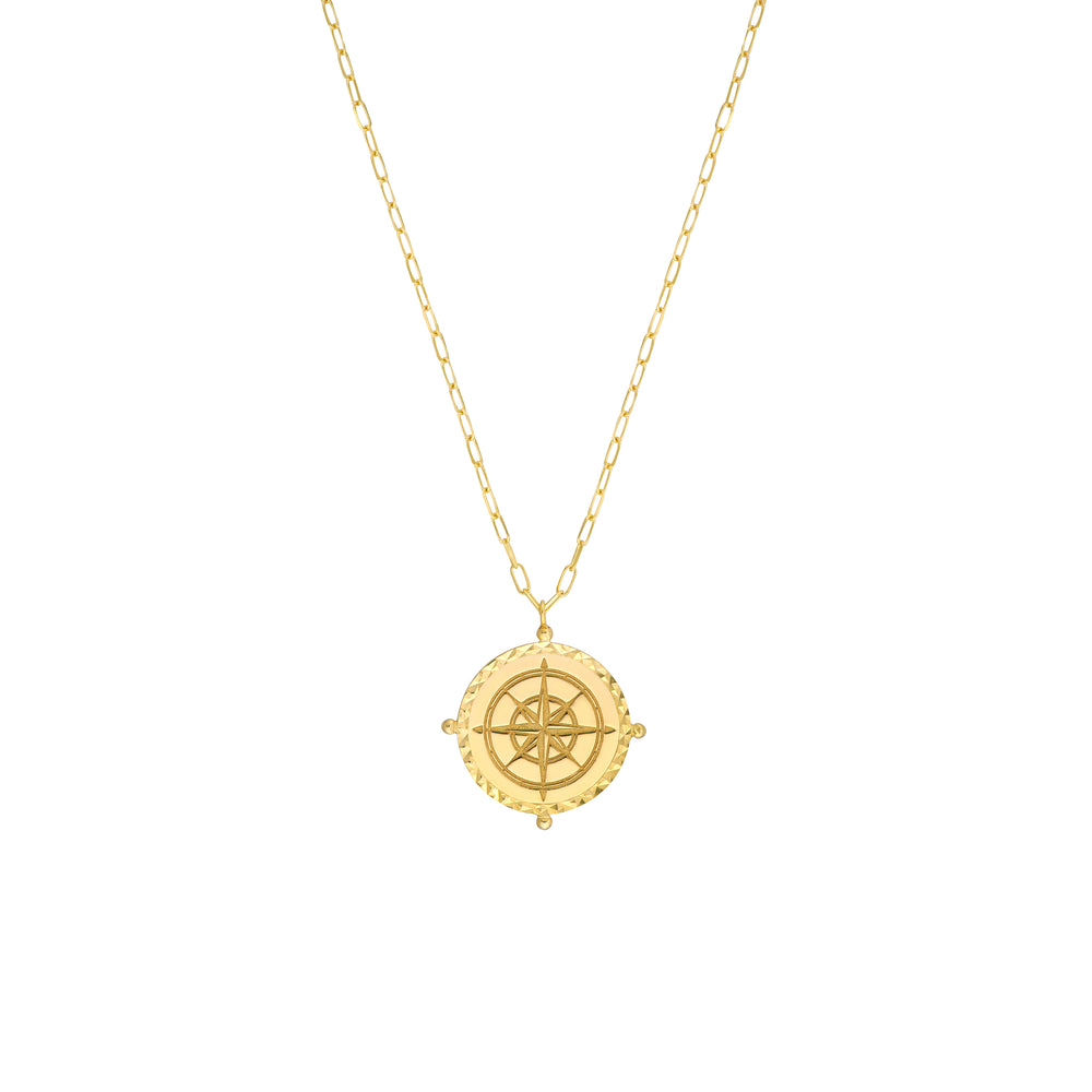 Wind Rose Compass Medallion on Paper Clip Chain